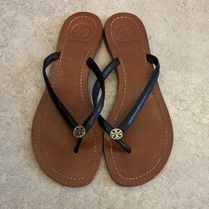 Tory Burch Black Strap Brown Sole Sandals